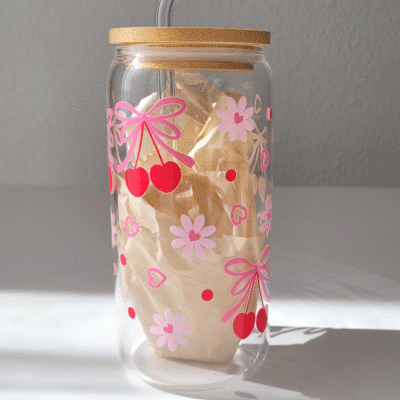 Gobelet et paille en verre Girly