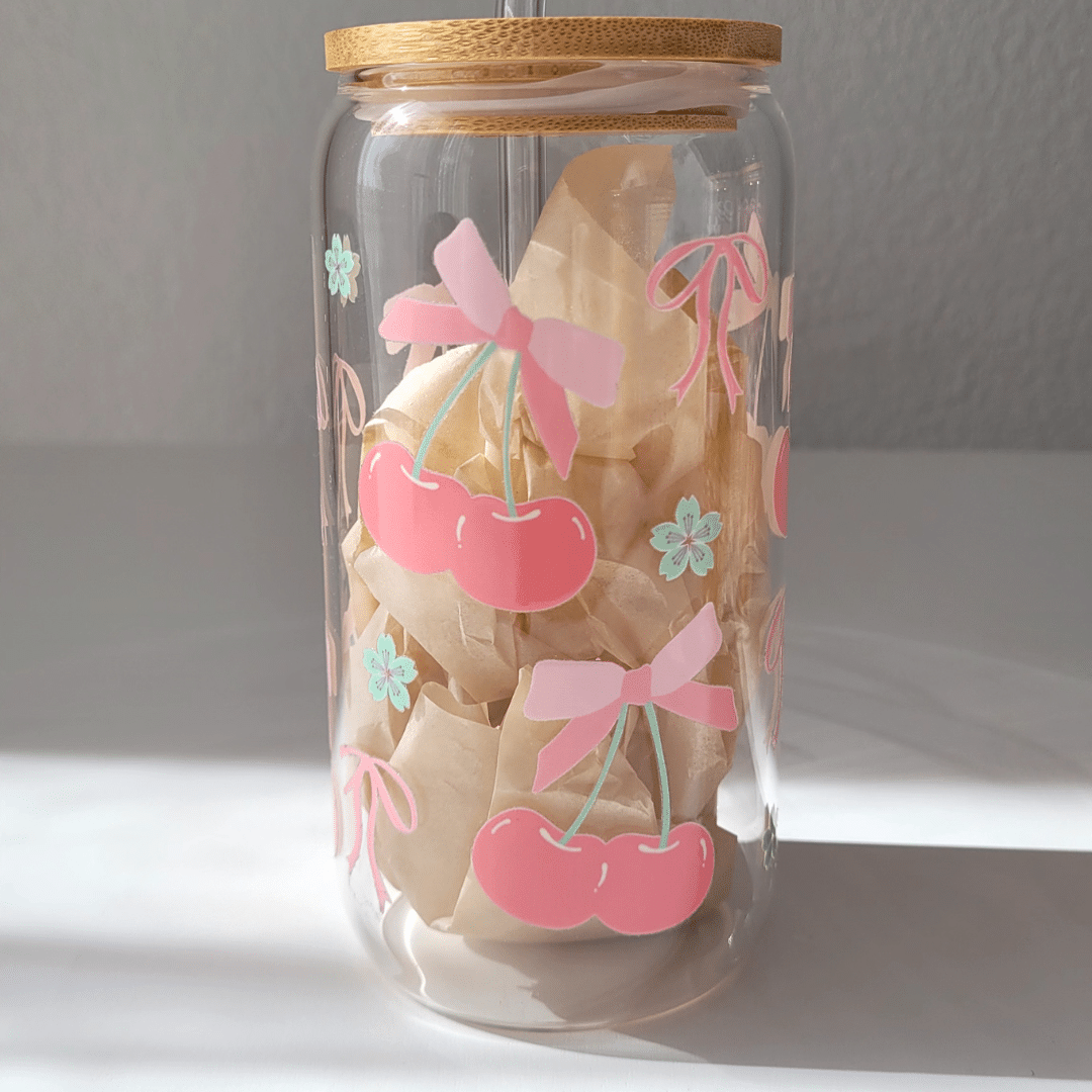 Gobelet et paille en verre "Cherry"